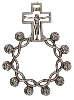 OXIDISED Finger Rosary Ring Decade Praying Beads Sliver Metal Open Crucifix  • £2.99