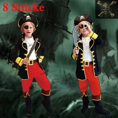 Kids Boys Jack Sparrow Caribbean Pirate Cosplay Costume Fancy Dress Party Outfit • £13.69