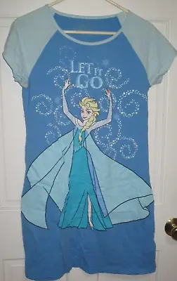 Disney Frozen Elsa Nightgown Night Shirt Sleepwear Girls Size M 10 Let It Go Blu • $7.99