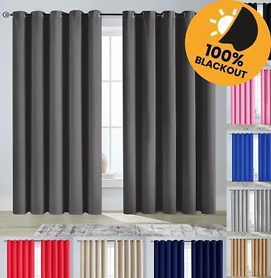 £32.99 • Buy Blackout Curtains Eyelet Ring Top Ready Made Thermal Insulated 2x Curtain Panels