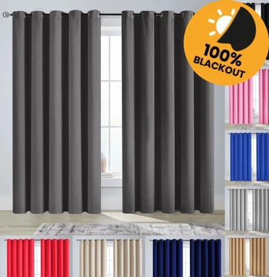 £32.99 • Buy Blackout Curtains Eyelet Ring Top Ready Made Thermal Insulated 2x Curtain Panels