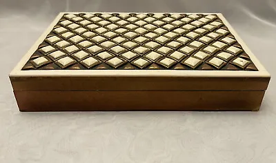 Pottery Barn Tiled Decorative Box Keepsakes Trinkets Wood 10” X 7” X 2” • $38