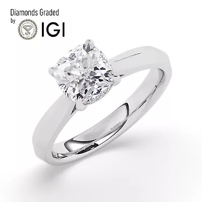 Cushion Solitaire Hidden Halo 18K White Gold Engagement Ring5 CtLab-grown IGI • $4268