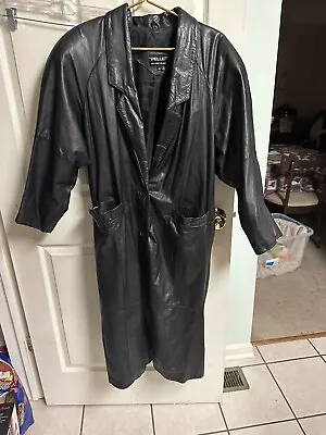 Med Large Black Leather Long Coat Duster Riding VNT Steampunk Trench Matrix Mens • $55