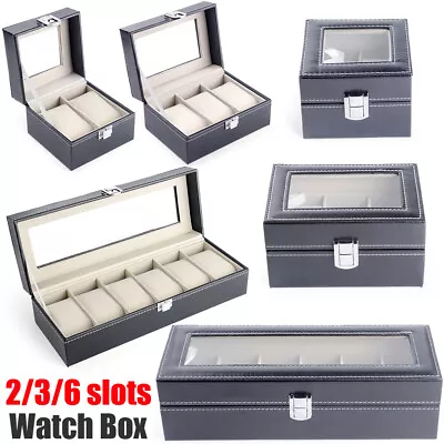 2/3/6 Grid Glass Display Watch Box Case Organizer For Women Men Jewelry Storage • £10.89