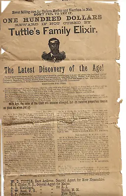 Tuttle's Family Elixir Cure All Medical Quackery 4pg News Paper Advertising 1885 • $29.99