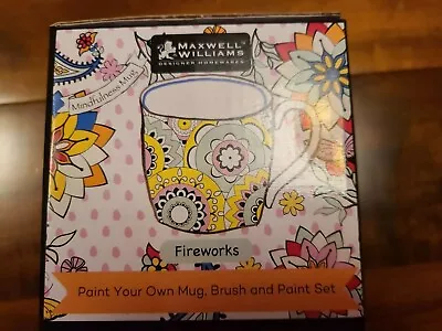 MAXWELL & WILLIAMS MINDFULNESS Mig Fireworks. Paint Your Own Mug  Brush &paints • £6