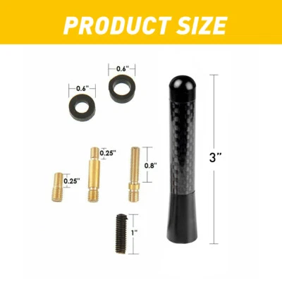 $8.99 • Buy 3 Inches Car Antenna Carbon Fiber Radio FM Antena Black Kit W/ Screws Universal