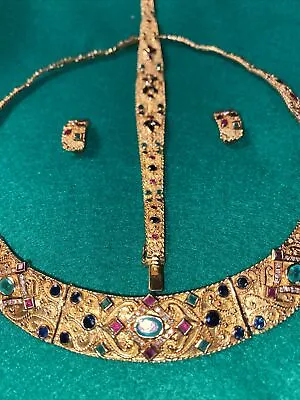 18K Solid Gold Necklace - Multi-Gemstone DiamondRuby Emerald Sapphire Set • $9999