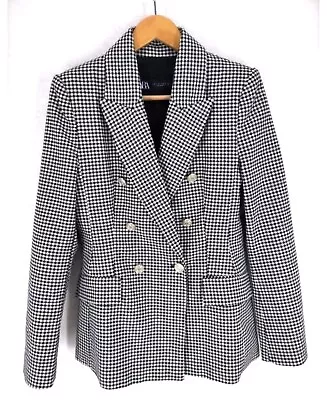 Zara Double Breasted Blazer Jacket Textured Black & White Plaid Size Large NWT • $39.99