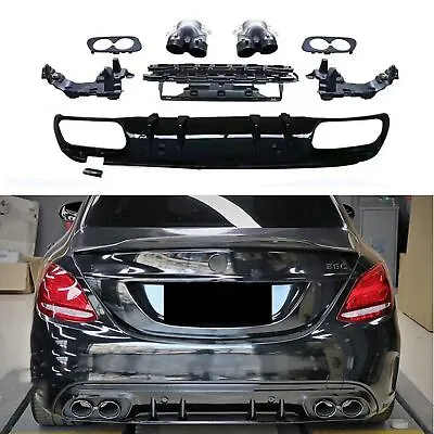 Rear Diffuser Black Exhaust Pipe Kit For Benz C Class W205 15-21 C43 Style 4Dr • $323.62