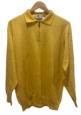 Vtg V2 Versace Men's 1/4 Zip Pullover Sweater Yellow Merino Wool Knit Size L Euc • $135