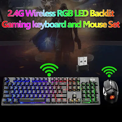 $34.31 • Buy 2.4G 104 Key Wireless Rechargeable Gaming Keyboard And Mouse Set USB RGB Backlit