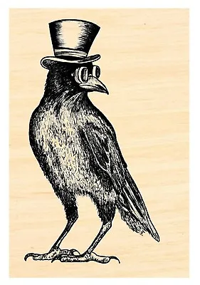 P121 Steampunk Black Crow With Top Hat Rubber Stamp - Halloween • $12.75