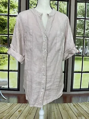 $32.95 • Buy Bohabille Paris 100% Linen Tunic 3/4 Roll Tab Sleeve Top Sequin Detail Large