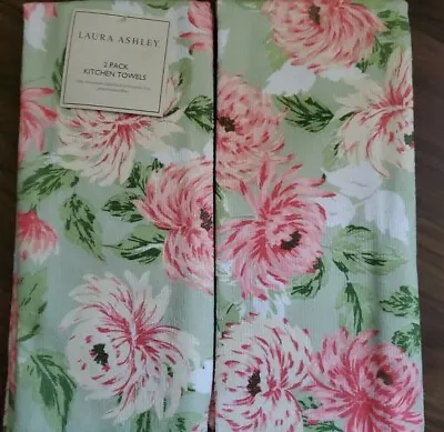 New Set Of 2 Laura Ashley Microfiber Spring Floral Blooms Dish Towels Cloths • $13.50