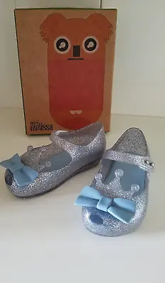 New Mini Melissa Ultragirl Princess Glitter Clear Blue Flat Size 7 (24187B) • $39.90