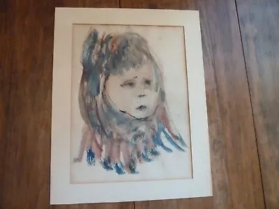 SIGNED Mid Century Modern Watercolor  Portrait Child 10 X 13” Anita ‘61 • $25