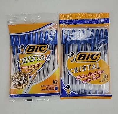 Lot Of 2 Packs Vintage Bic 10 Pack Ballpoint Stick Pen Cristal Blue Ink Medium • $20