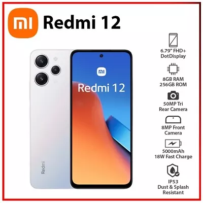 (New&Unlocked) Xiaomi Redmi 12 8GB+256GB SILVER Dual SIM Android Mobile Phone AU • $319