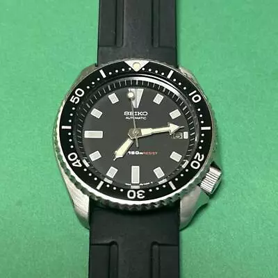 Seiko 7002-7000 Vintage Diver Scuba Black Slv 150M Automatic Mens Watch Auth • $643.38