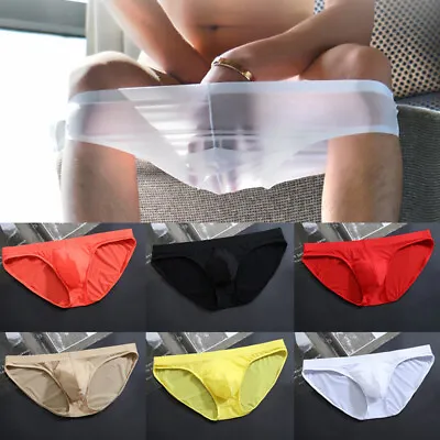 Men’S See-Through Breathable Underpants Ice Silk Briefs Low-Rise Sexy Underwear • $5.70