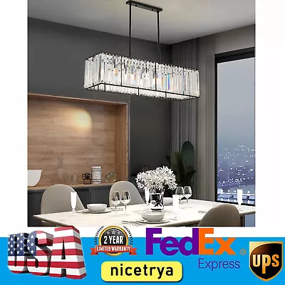 Modern Vintage Rectangle Crystal Pendant Light Chandelier Fixture Living Room • $130