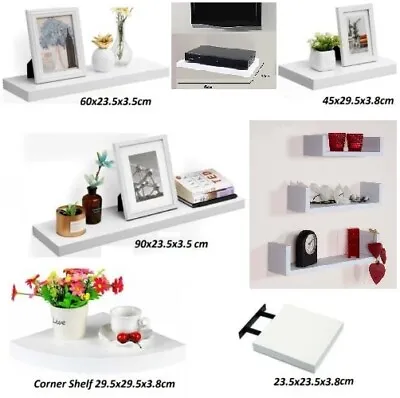 White High Gloss Floating Shelf Display Unit Media Corner Xbox Storage Bookcase • £8.95