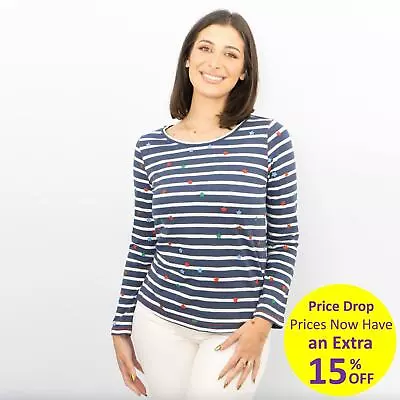 White Stuff Top Womens Long Sleeve Navy Striped Casual Cotton Summer Size 16 12  • £21.21