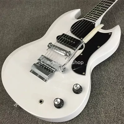 Custom 60s SG Junior Electric Guitar P90 Pickup Polaris White Solid Body Tremolo • $295.89