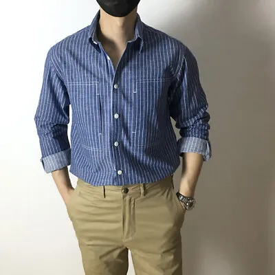 Men's Classic Wabash Striped Button Down Shirts Casual Cotton Long Sleeve Shirt • $18.99