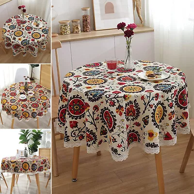 $29.58 • Buy Round Floral Tablecloth Cotton Linen Dining Kitchen Table Cloth Cover Party Deco