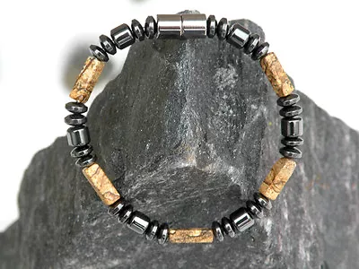 $42.29 • Buy Men’s Women’s Magnetic Therapy Hematite Picture Jasper Bracelet Anklet Necklace