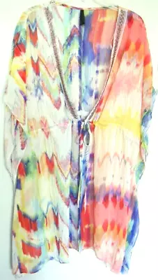 Crossroads Sheer TUNIC JACKET Tie Front Embellished TOP ~ Women Sz 12 To 14 • $16.95