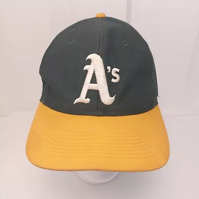 Oakland A's Vintage 90s Logo 7 SnapBack Hat MLB Athletics Green & Yellow • $14.99