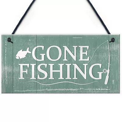 Gone Fishing Hanging Plaque Nautical Sign Dad Grandad Birthday Gift House Plaque • £3.99