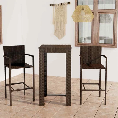 £325.99 • Buy VidaXL 3 Piece Outdoor Bar Set With Armrest Poly Rattan Brown UK HOT
