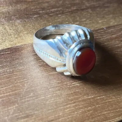 VINTAGE Antique Art Deco STERLING SILVER Carnelian Men’s Ring Sz 9.5 • $145