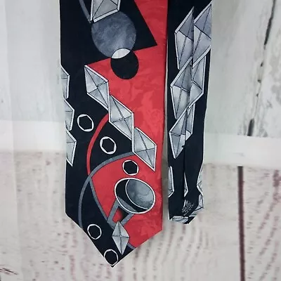 Martin Wong Men's Black Red Gray Geometric Silk Tie 3.75 X57  • $11.04