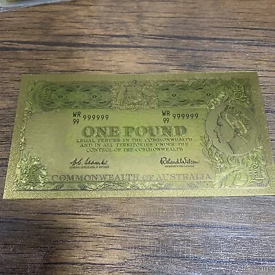 Australian 1 Pound Gold Foil Bank Note (24k Gold Plated Polymer) • $10