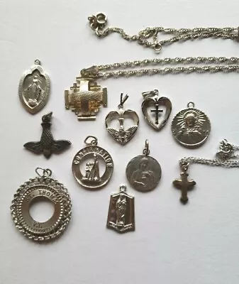 Vtg Sterling Silver Lot Catholic Religious Saints Mary Jesus Holy Spirit Medals • $15.50