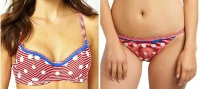 Freya Hello Sailor Bikini Set Size 38E XL Padded Balcony Top Brief Red White New • £22.89