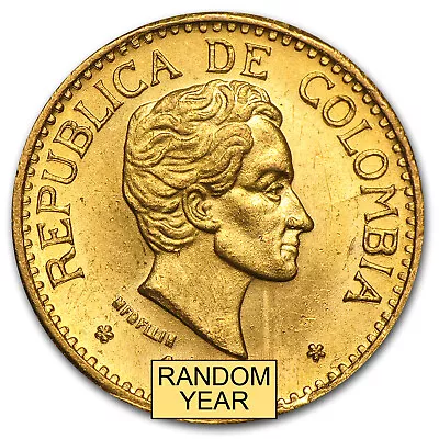 1919-1930 Colombia Gold 5 Pesos Simon Bolivar (AU) • $625.29