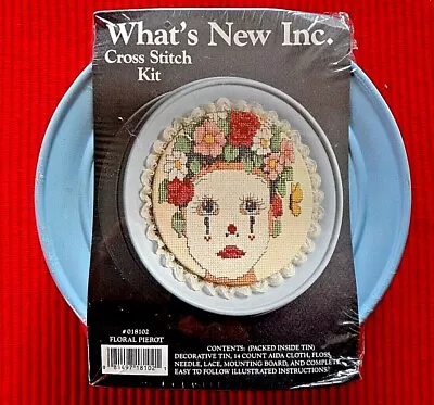 What's New Inc.Cross Stitch Kit In Decorative Tin Floral Pierot Clown Sealed New • $8.50