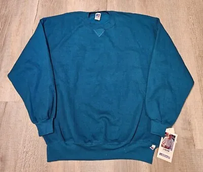 Deadstock NWT Vtg 90s Russell Athletic Teal Blue Blank Sweatshirts USA S/M/XXL • $34.97