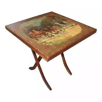 Vintage Walnut Table By Bridge Tables & Novelties Inc. Lowell Mass W/Hunt Scene • $450