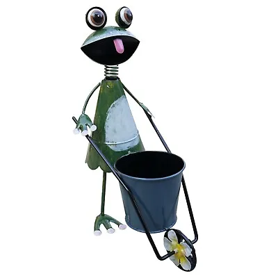 Garden Frog Planter Flower Pot  Wheelbarrow Plant Stand Frogs Ornaments Home Art • £14.99