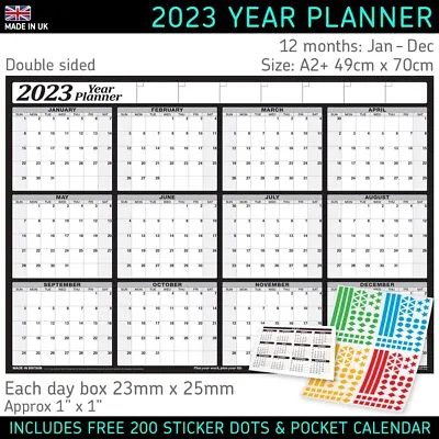 £4.99 • Buy 2023 Calender A2+ Wall Planner Chart Holiday Calendar 12 Months + FREE Stickers