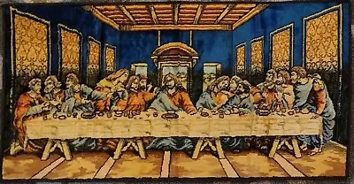 DiVinci LAST SUPPER Short Pile Tapestry 20  X 38  Blue W P L 13379 Made In Italy • $17.97