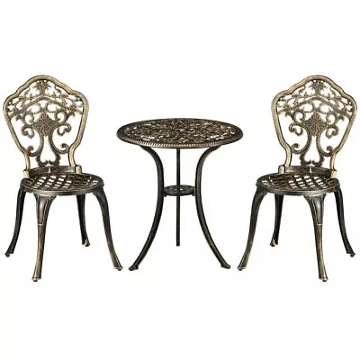 3 Piece Cast Aluminium Garden Bistro Set With Parasol Hole For Balcony Patio • £146.99